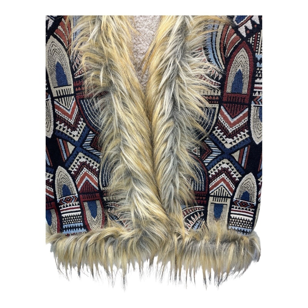 Women's Altard State Tapestry Vest Urban Outfitters Tribal Faux Sherpa Lined S - Picture 3 of 5